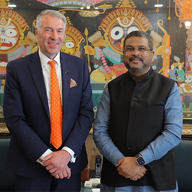 Maxwell Dean David Van Slyke with Minister of Education of India Shri Dharmendra Pradhan.