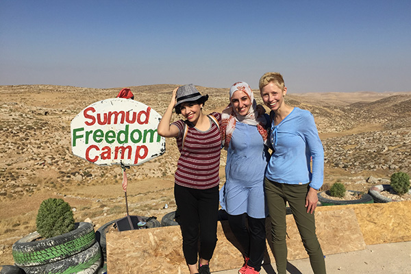 Catherine Herrold at the Sumud Freedom Camp in Palestine