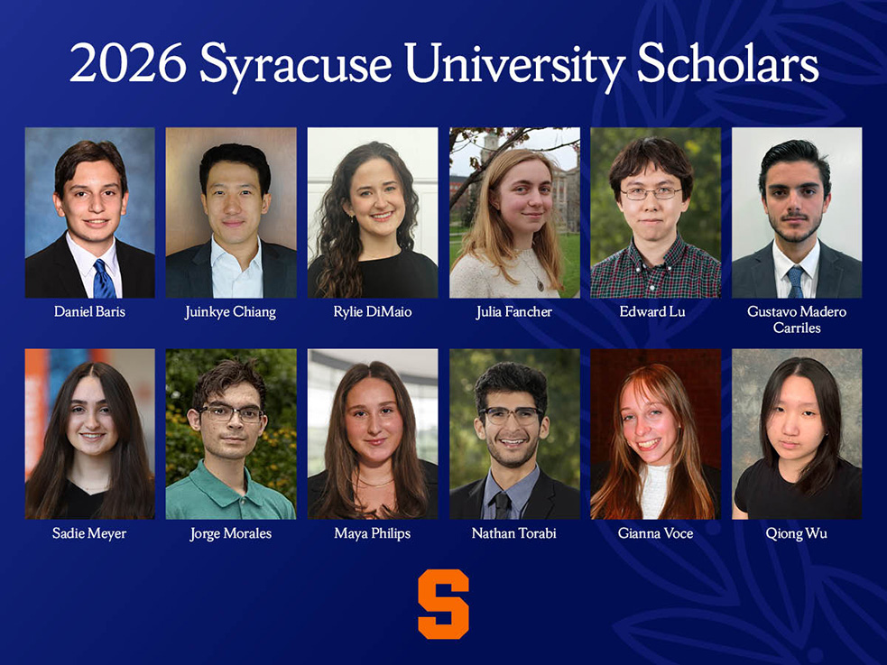Group photo of the 2026 Syracuse University Scholars. The image features individual portraits of eleven scholars with their names displayed.